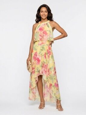 Eliza J Yellow Floral Halter High-Low Maxi Dress